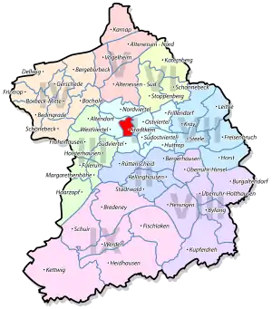 Lage von Stadtkern im Stadtbezirk I Stadtmitte/Frillendorf/Huttrop