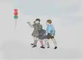 Children walking (Tinte & Aquarell)