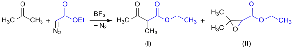 Ethyldiazoacetat EDA: Reaktion mit Aceton