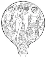 Thesan mit Tinthun, ihrem Sohn Memrun und Lasa (4. Jahrhundert v. Chr.)