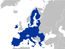 Grafische Europakarte mit blau markierten Staaten des Europäischen Binnenmarkts.