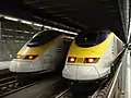 Zwei Eurostarzüge warten.