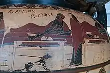 Vorderseite: Iole, Eurytios und Herakles beim Symposion