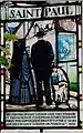 Detail einer Alltagsszene im Fenster zum Heiligen Paulus (der Hund stellt den Hund dar, der zum Zeitpunkt der Herstellung des Fensters dem Pfarrer gehörte), St Augustine, Haggerston, London, 1933