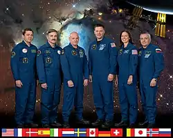 v. l. n. r. Oleg Skripotschka, Alexander Kaleri, Scott J. Kelly, Douglas Wheelock (Kommandant), Shannon Walker, Fjodor Jurtschichin