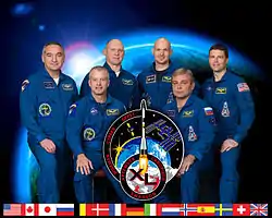 v. l. n. r.: Alexander Skworzow, Steven Swanson, Oleg Artemjew, Alexander Gerst, Maxim Surajew und Reid Wiseman
