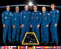 v. l. n. r.: Joseph Acaba, Mark Vande Hei, Alexander Missurkin, Anton Schkaplerow, Scott Tingle und Norishige Kanai
