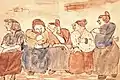 Bild 12: Fünf Klatschtanten, 1946, Aquarell und Tusche auf Papier, 13,5 × 21