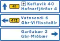 Vorausliegende Zielorte mit Entfernungen in Kilometer und Straßennummern (innerhalb der Hauptstadt)