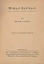 Kleist: Michael Kohlhaas, Titelblatt (Feldblusenbücherei 8 [WB 39])