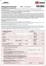 Fahrgastrechte-Formular, Seite 1 und 2. Der Zugbegleiter hat eine Verspätung ≥ 60 Min durch Zangenabdruck bescheinigt