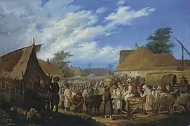 Jahrmarkt im Städtchen Itschnja (Messe in der Ukraine); erste Hälfte des 19. Jahrhunderts