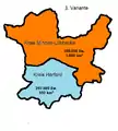 Variante 3: Vereinigung der Kreise Minden und Lübbecke ohne die meisten Gebiete südlich des Wiehengebirges (zum Kreis Herford)