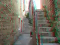 Farbiges 3D-Anaglyphenbild für Rot-Cyan-Brillen, Motiv: in den Gassen von Hvar auf der gleichnamigen kroatischen Insel  