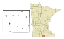 Lage von Blue Earth im Faribault County und in Minnesota