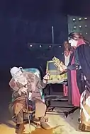 Faust als Greis, Diener, Mephisto