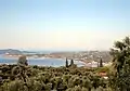 Blick auf Finikounda, Kap Kolyvri und die Insel Sapientza