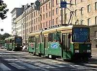 Gelenkzüge aus den 1970er Jahren in Helsinki (Finnland)