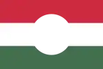 Symbolflagge des Ungarischen Volksaufstandes 1956, mit ausgeschnittenem „sozialistisch geprägtem Wappen“