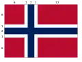 Aufbau der Nationalflagge im Seitenverhältnis 16:22 (6+1+2+1+6):(6+1+2+1+12)