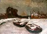 Floris Hendrik Verster (undatierte): Wintergesicht eines Dorfes am Wasser, Privatbesitz.