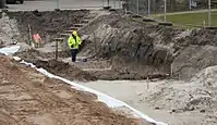 Dunkle Bodenverfärbung von einem Wall oder einem Wassergraben