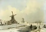 Andreas Schelfhout: Winterlandschaft mit zwei Windmühlen (1869), Privatsammlung