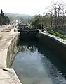 Blick von Kammer 3 nach unten, im Hintergrund stillgelegter Kanal zum Orb
