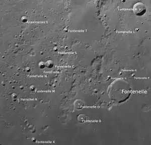 Fontenelle mit Nebenkratern (Norden oben; LROC-WAC)
