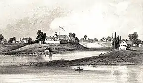 Zeichnung von 1856, wie Fort Dearborn 1831 ausgesehen hat
