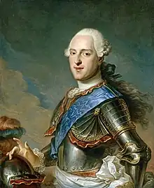 Franz Xaver von Sachsen, in Halbharnisch und Helm, um 1760