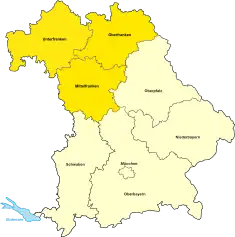 Die bayerischen Regierungsbezirke Unter-, Mittel- und Oberfranken