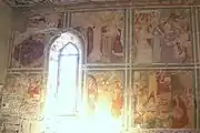 oben v. l. n. r.: Mariä Geburt, Mariä Tempelgang, Mariä Verlobungunten v. l. n. r.: Der heilige Johannes (Evangelist) und der heilige Florian, Jesu Taufe im Jordan, der zwölfjährige Jesus im Tempel