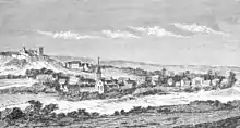 Friedland und die Ruine der Burg Friedland um 1650