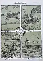 Die 4 Elemente 1914, Karikatur im Nebelspalter Nr. 43, 28. November 1914