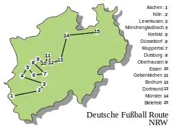 Karte der Deutschen Fußball Route NRW