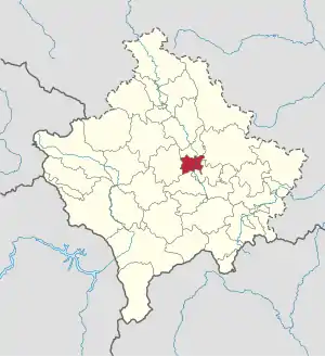Lage der Gemeinde Fushë Kosova im Kosovo (anklickbare Karte)