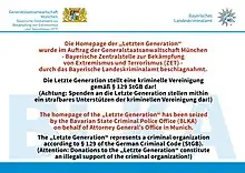 Mitteilung auf der gesperrten Webseite letztegeneration.de
