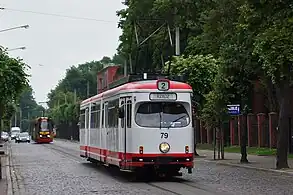 Düwag GT8 ex Krefeld im eingleisigen Abschnitt auf der ulica Legionów, 2011