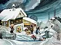 Gouache von Annelott und Hansjörg Swetina: Winterarbeiten in der Südsteiermark