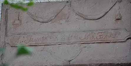 Schlussstein der Scheune, Inschrift „H. Juner 1844 M. Fehr“