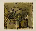 Gaunermaschine, Öl/Tusche/Collage auf Papier, 1975
