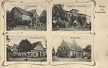 Ansichtskarte vom Pollertshof mit der Gruppe  Haupthaus, Schule, Knabenhaus und Ökonomiegebäude