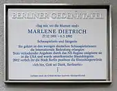 Berliner Gedenktafel für Marlene Dietrich, Leberstraße 65
