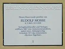 Berliner Gedenktafel für Rudolf Mosse am Mosse-Stift