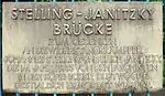 Gedenktafel an der Stelling-Janitzky-Brücke, in Berlin-Adlershof
