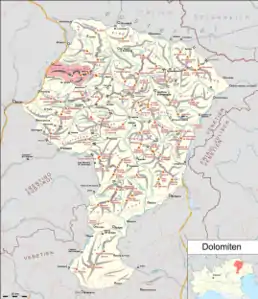 Lage der Geislergruppe in den Dolomiten
