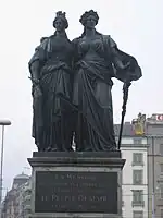 Helvetia, rechts mit Geneva links, Skulptur im Jardin anglais in Genf