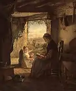 Grandfather’s Return(„Großvaters Rückkehr“, Ölgemälde des englischen Genremalers George Hardy, Ende 19. Jahrhundert)