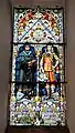 Kirchenfenster, Martin Luther (li.) über der Wartburg und Herzog Ernst über Schloss Friedenstein darstellend
